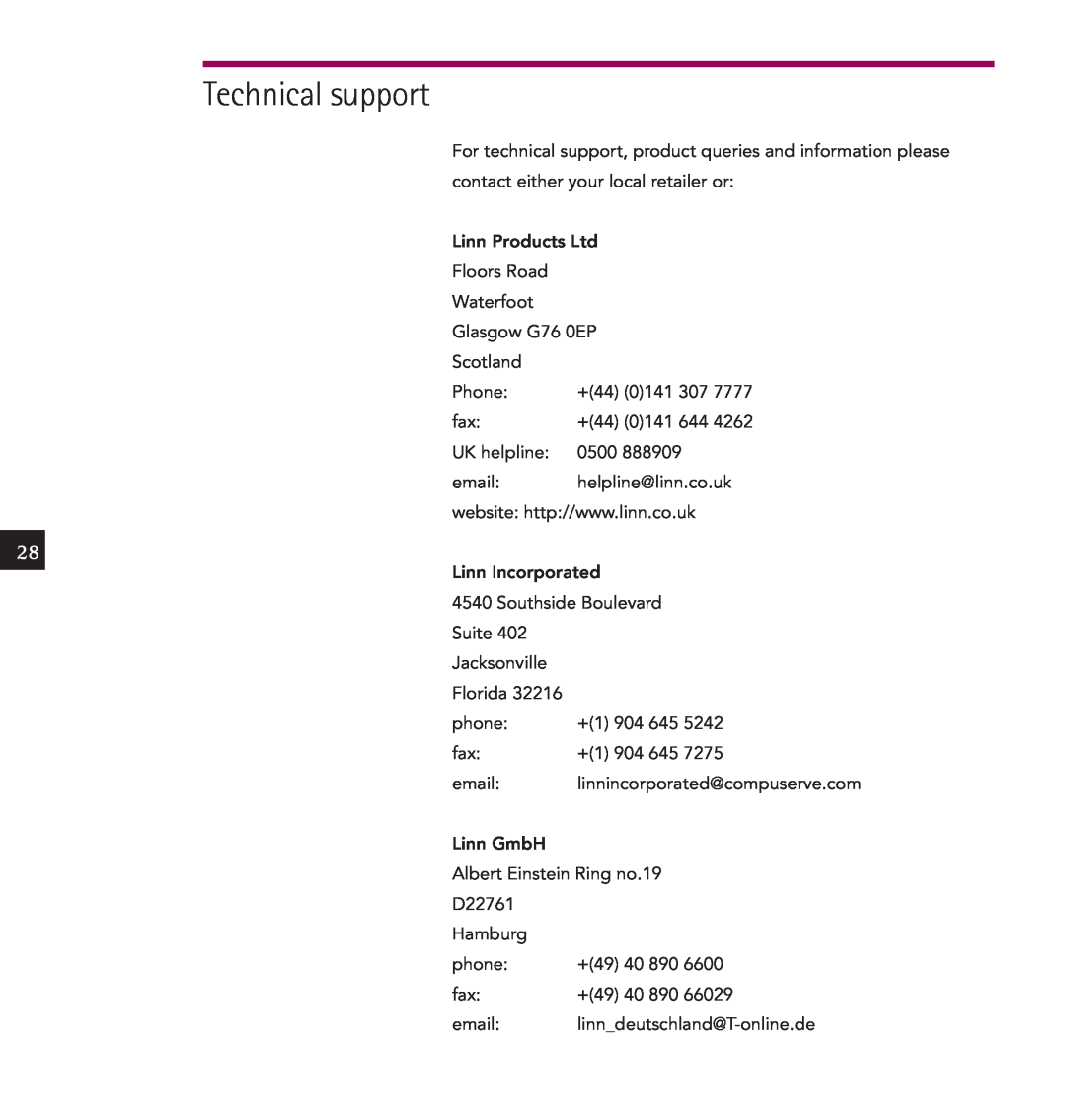Linn IKEMI & GENKI owner manual Technical support 