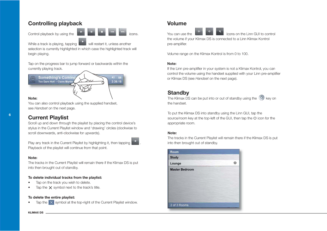 Linn Klimax DS owner manual To delete individual tracks from the playlist, To delete the entire playlist 