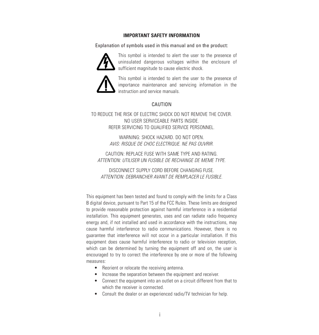 Linn Klout owner manual Important Safety Information, Avis Risque DE Choc ELECTRIQUE. NE PAS Ouvrir 