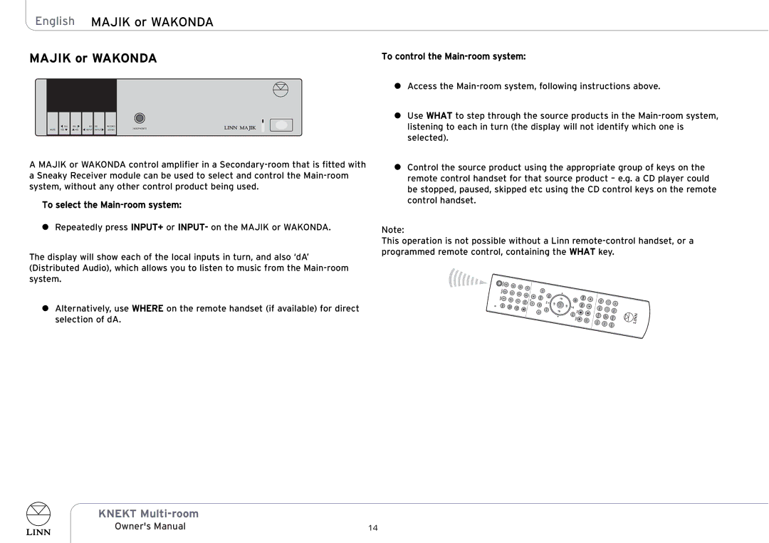 Linn KNEKT Multi-room owner manual Majik or Wakonda 