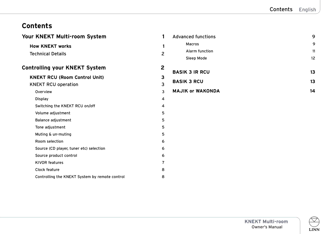 Linn KNEKT Multi-room owner manual Contents 