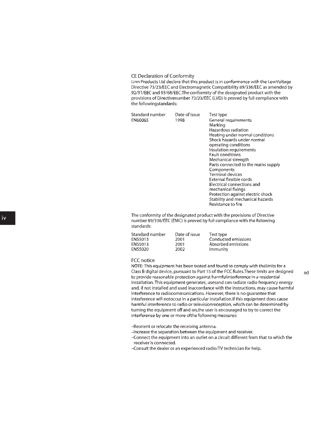 Linn LK85, LK140 owner manual Declaration of C onformity 