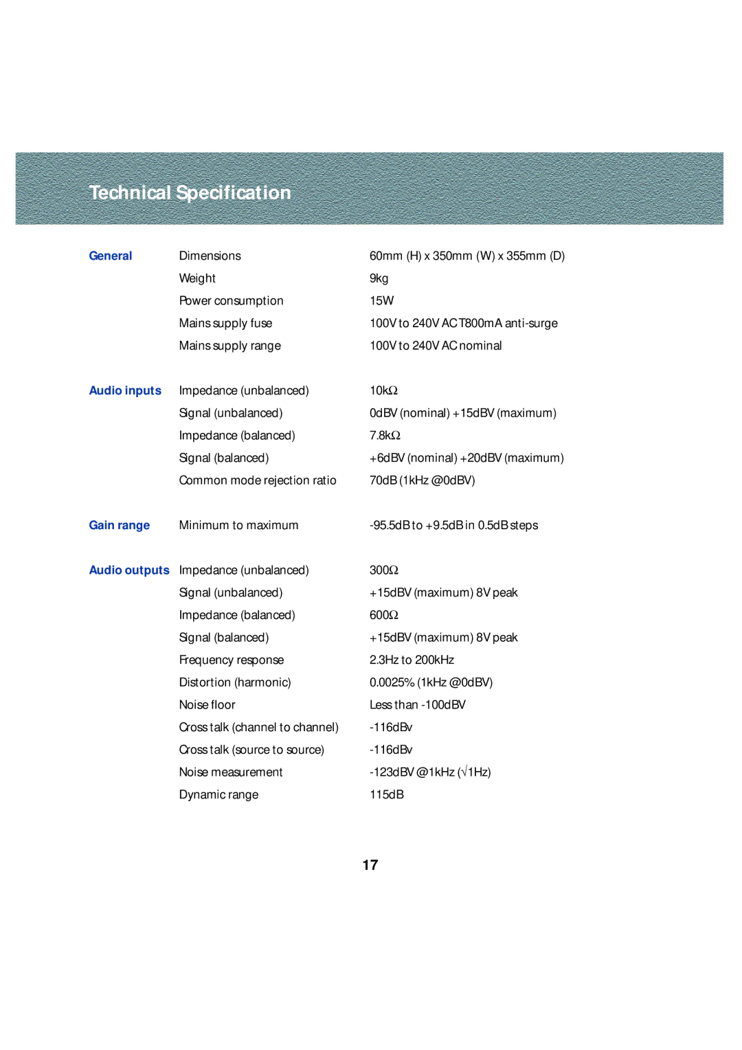 Linn Stereo Pre-Amplifier owner manual Technical Specification, General 