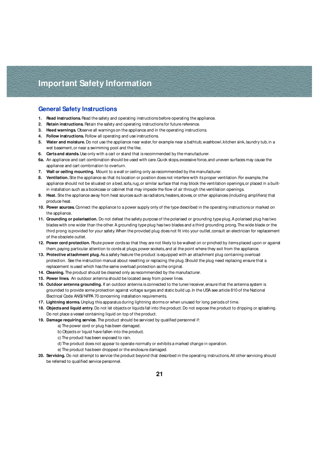 Linn Stereo Pre-Amplifier owner manual General Safety Instructions 