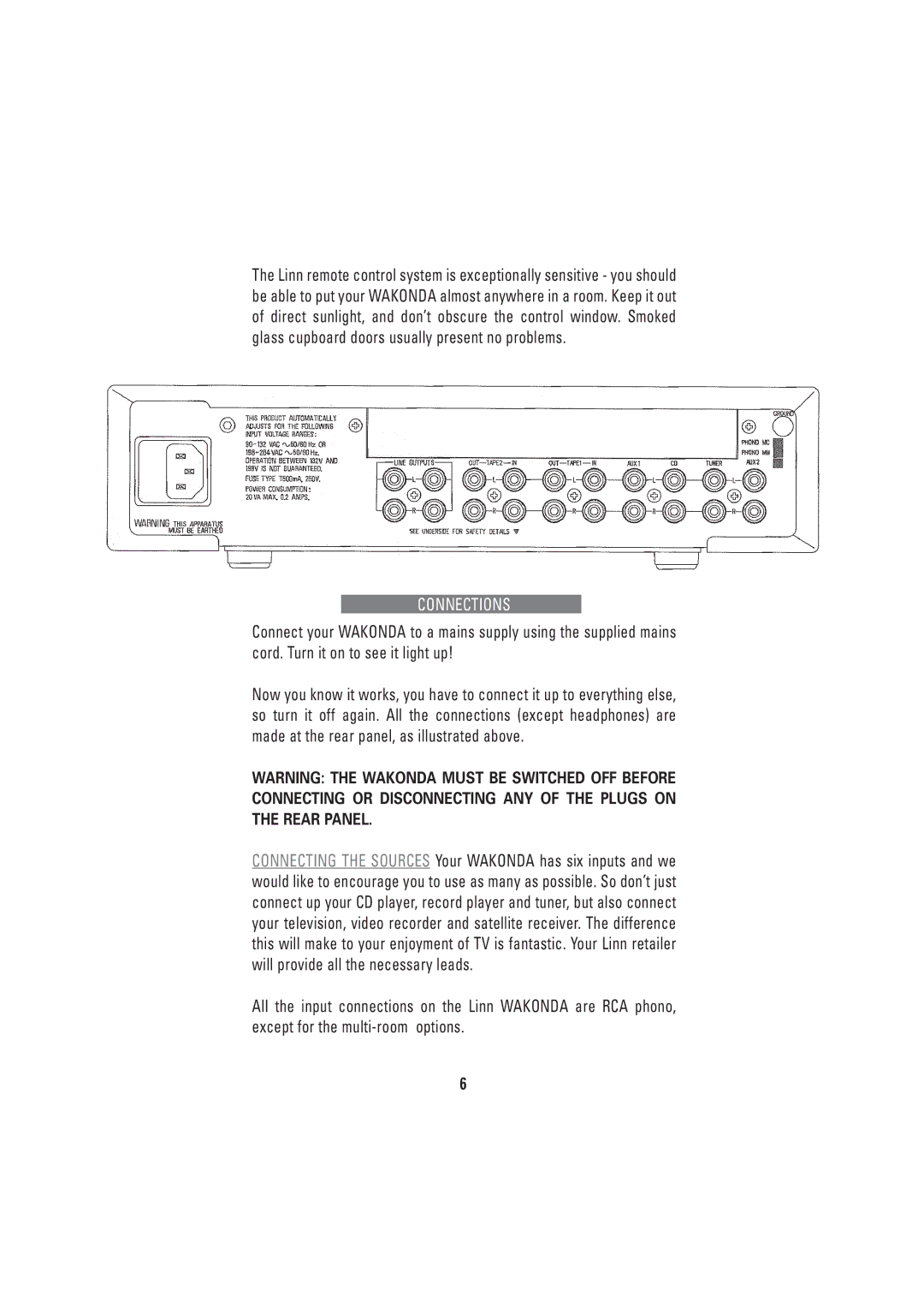 Linn WAKONDA owner manual Connections 