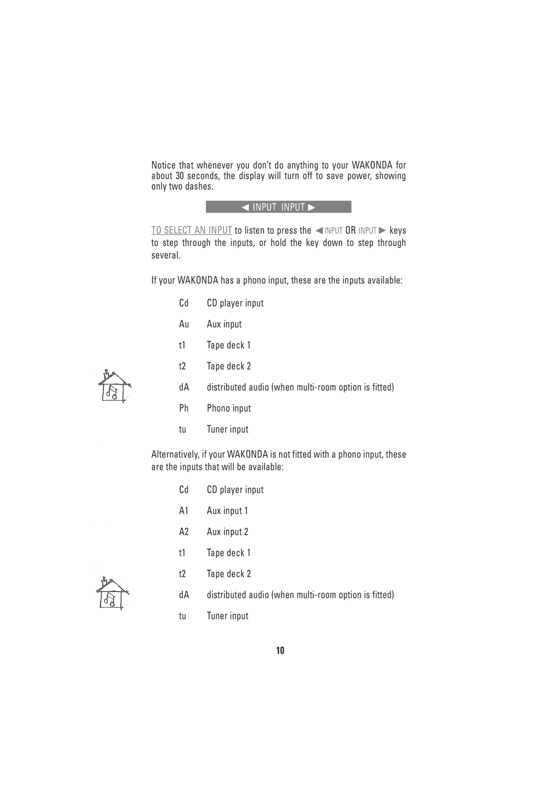 Linn WAKONDA owner manual Phono input, Tuner input 