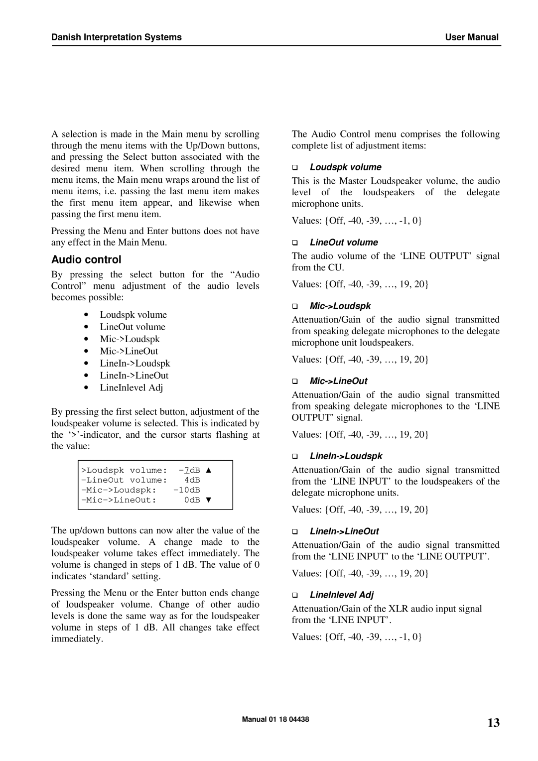 Listen Technologies CU 6005, CU 6011, CU 6010 user manual Audio control 