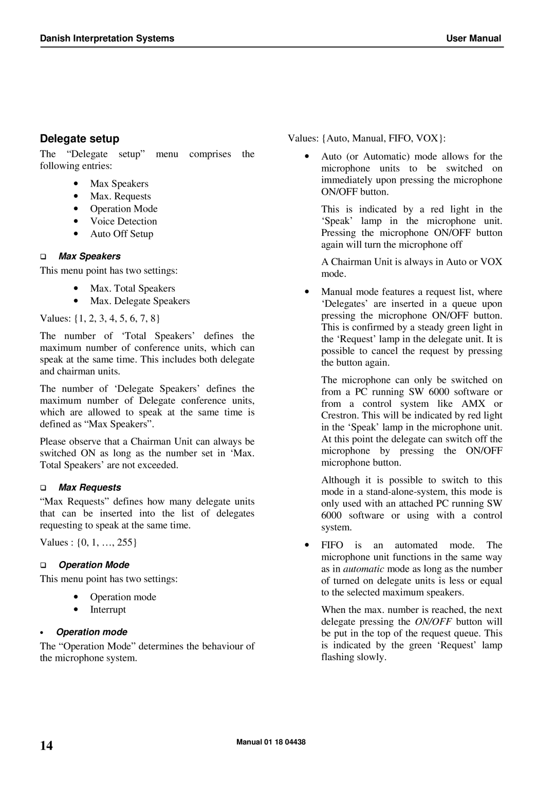 Listen Technologies CU 6010, CU 6011, CU 6005 user manual Delegate setup 