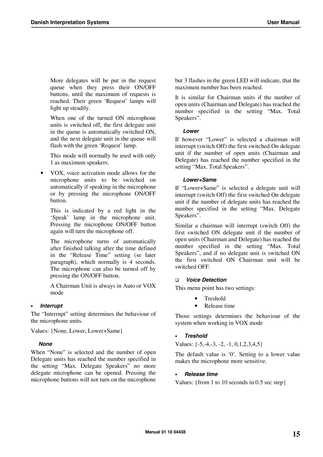 Listen Technologies CU 6011, CU 6005, CU 6010 user manual Values from 1 to 10 seconds in 0.5 sec step 