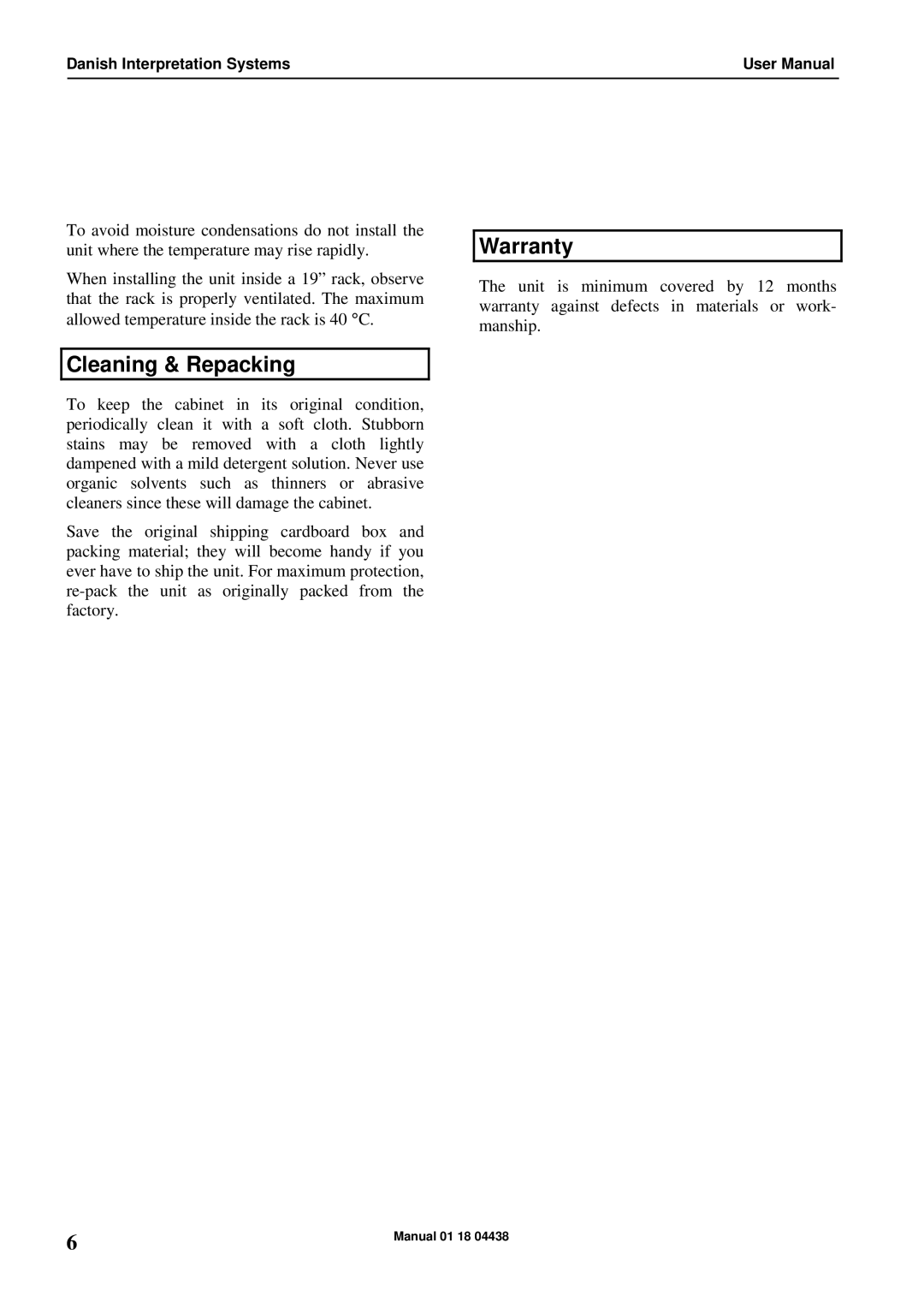 Listen Technologies CU 6011, CU 6005, CU 6010 user manual Cleaning & Repacking, Warranty 