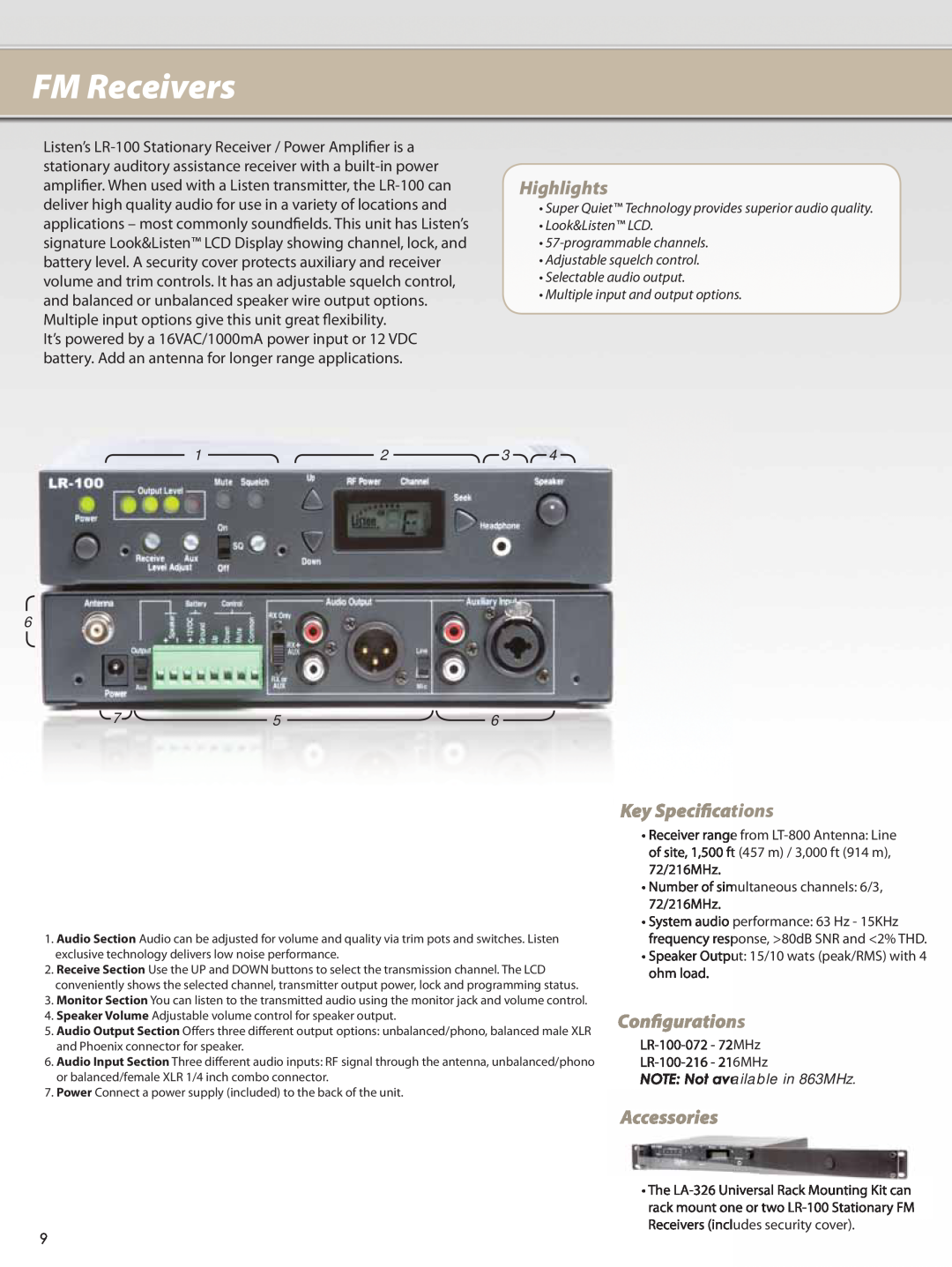 Listen Technologies LA-106 •Look&Listen LCD •57-programmablechannels, •Adjustable squelch control, 6 75, FM Receivers 