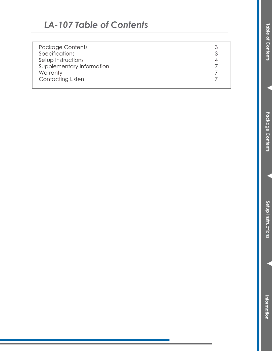 Listen Technologies manual LA-107 Table of Contents 