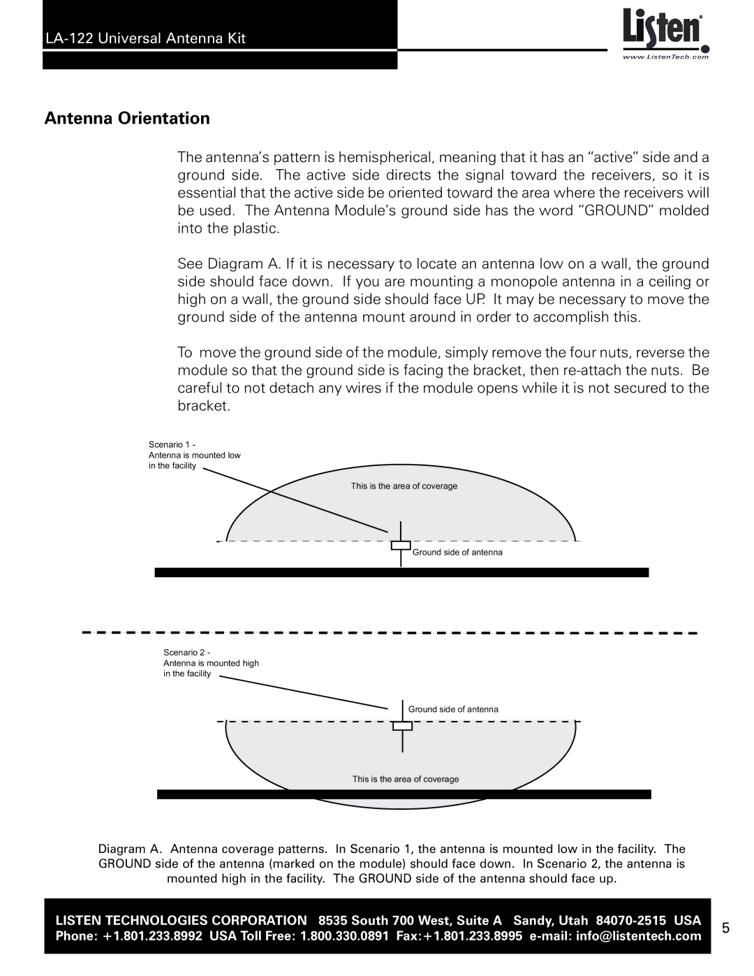 Listen Technologies LA-122 user manual Antenna Orientation 