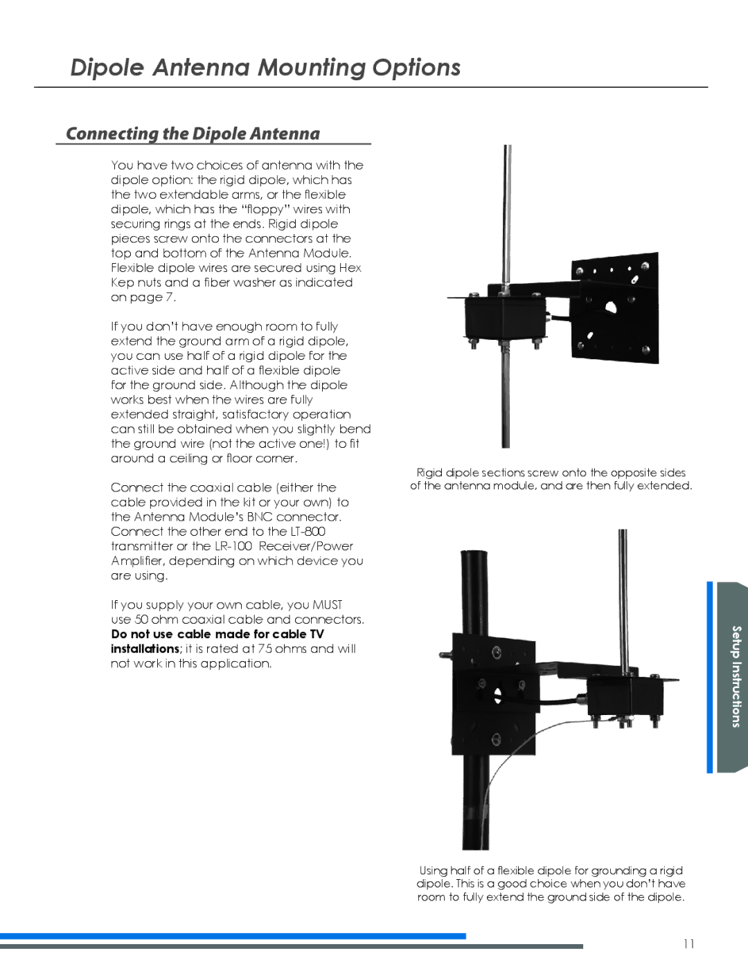 Listen Technologies LA-122 manual Connecting the Dipole Antenna 