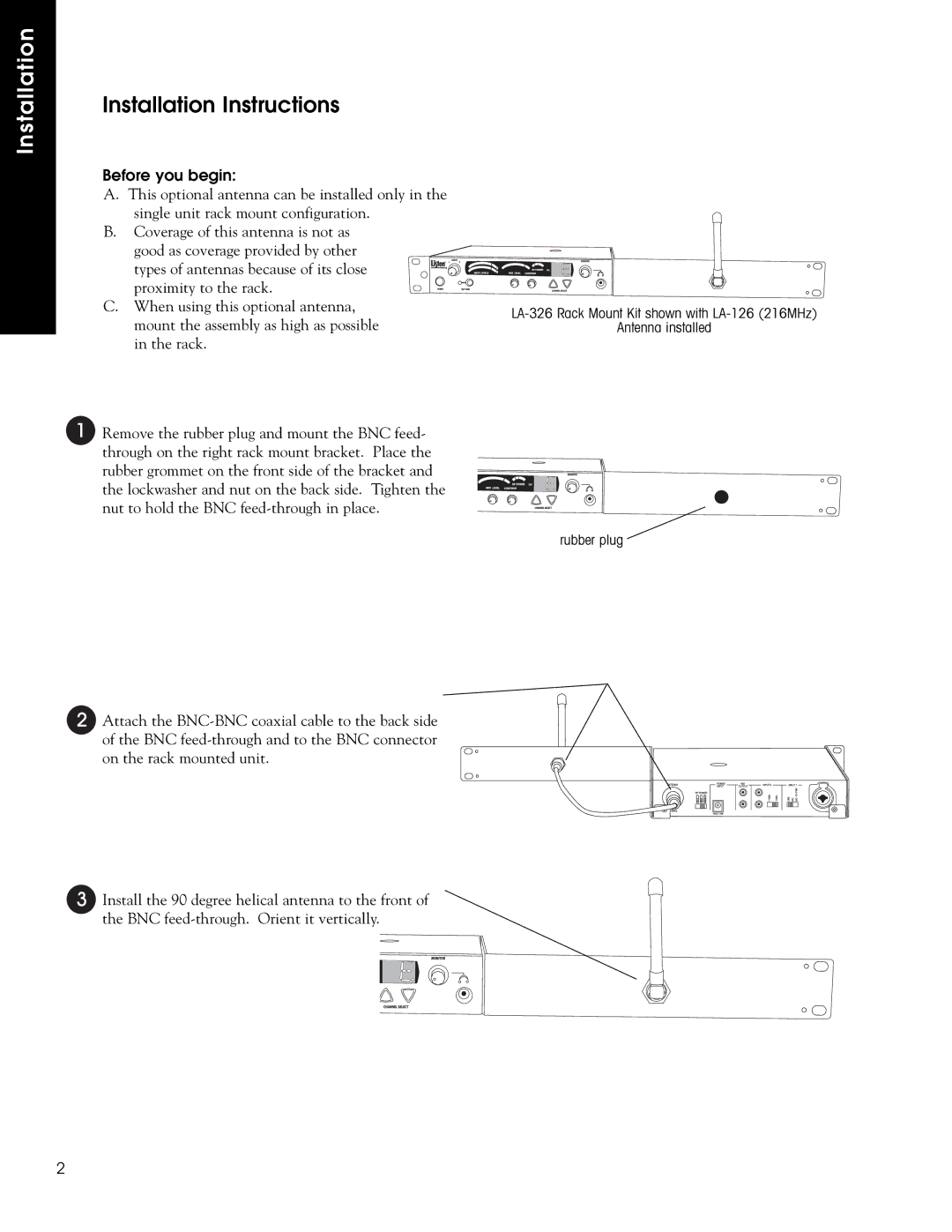 Listen Technologies LA-126, LA-125 user manual Installation Instructions 