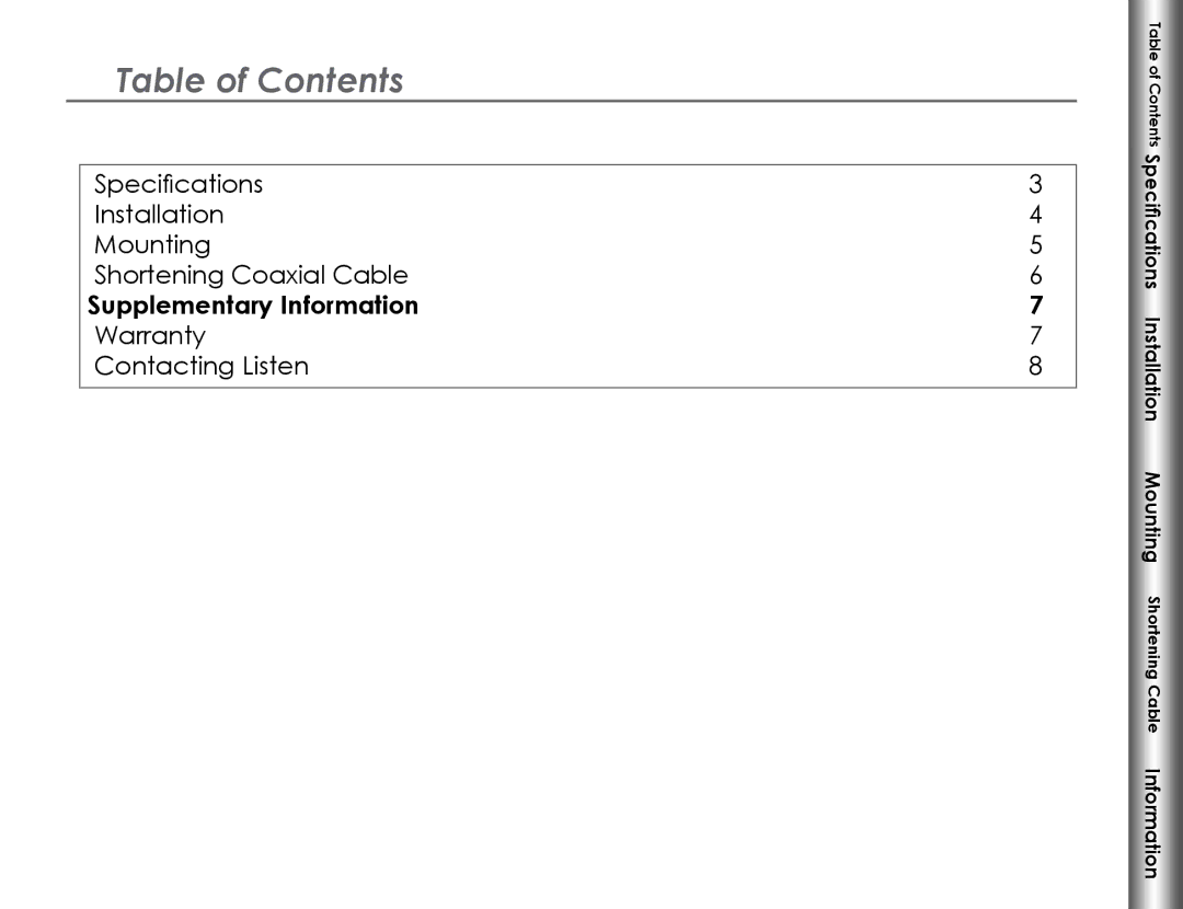 Listen Technologies LA-140 manual Table of Contents 