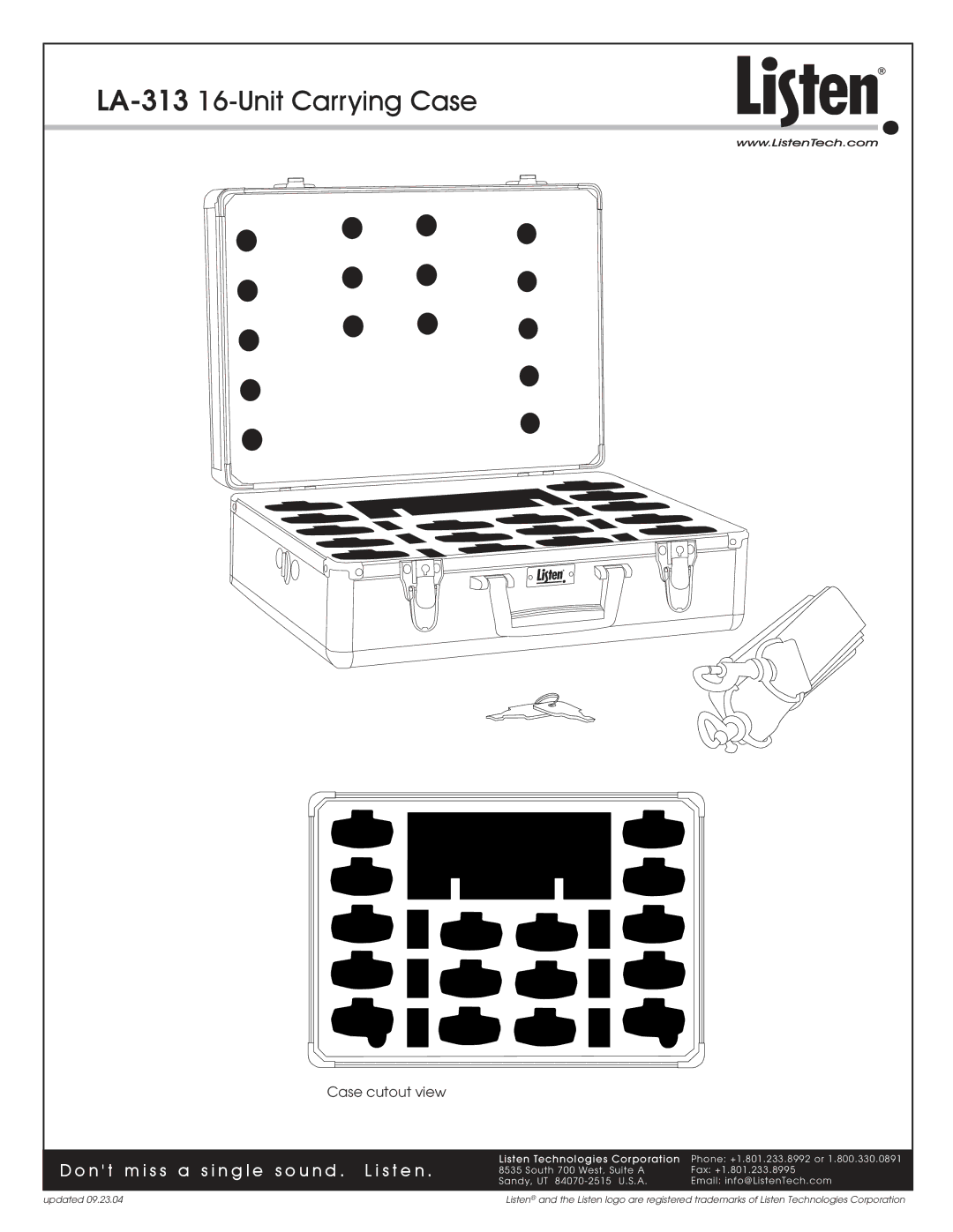 Listen Technologies manual LA-313 16-Unit Carrying Case, N t S s N g l e U n d S t e n, Listen Technologies Corporation 