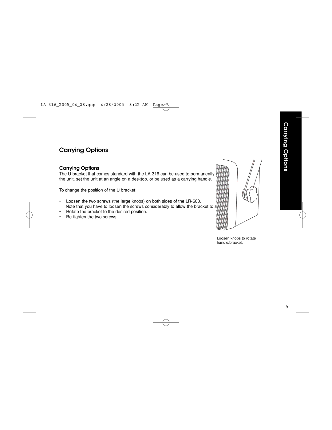 Listen Technologies LA-316 user manual Carrying Options 