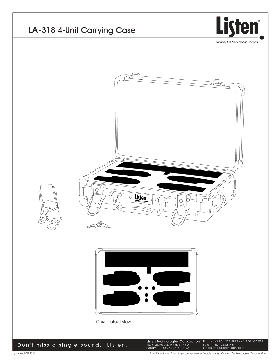 Listen Technologies manual LA-318 4-Unit Carrying Case, N t m i s s a s i n g l e s o u n d . L i s t e n 