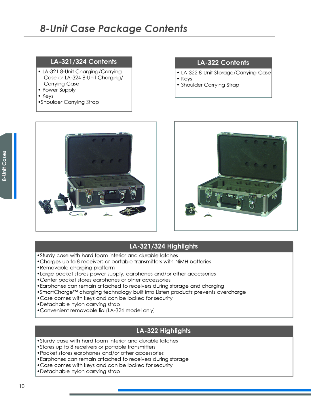 Listen Technologies LA-318 manual LA-321/324 Contents, LA-322 Contents, LA-321/324 Highlights, LA-322 Highlights 