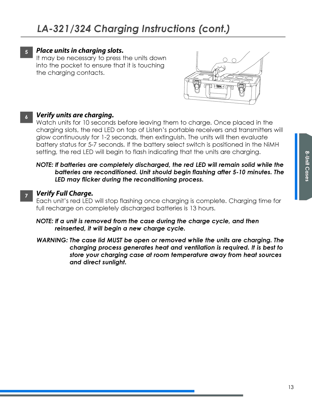 Listen Technologies LA-318 manual Place units in charging slots, Verify units are charging 