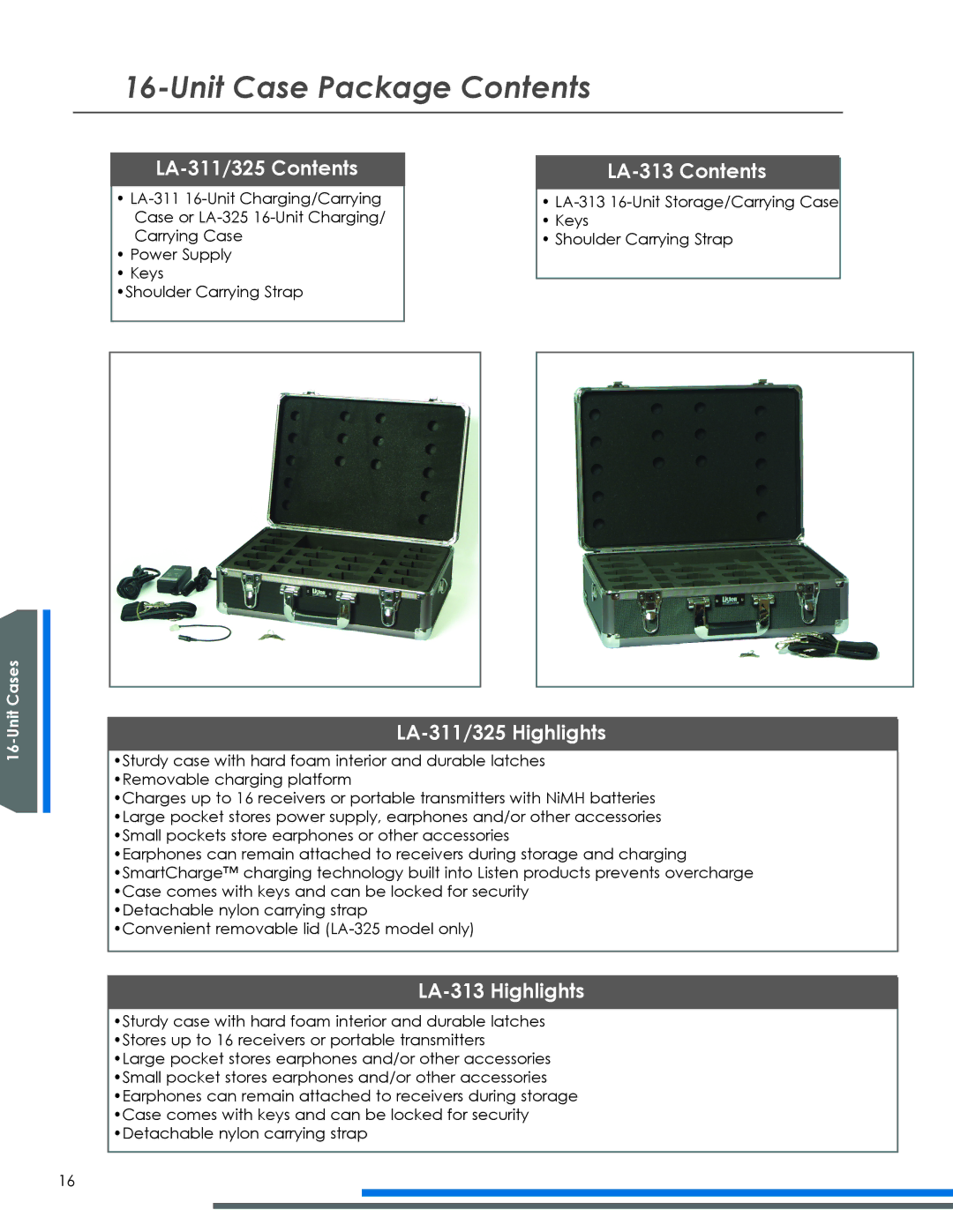 Listen Technologies LA-318 manual LA-311/325 Contents, LA-313 Contents, LA-311/325 Highlights, LA-313 Highlights 