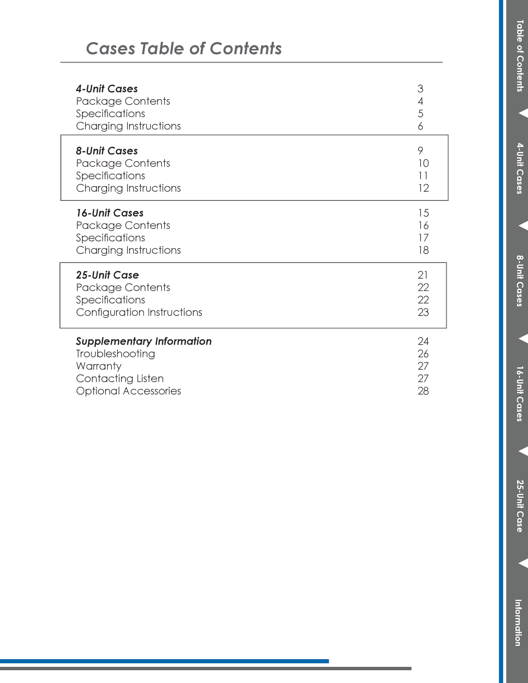 Listen Technologies LA-318 manual Cases Table of Contents 