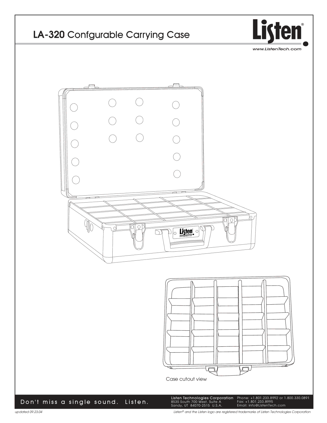 Listen Technologies manual LA-320 Confgurable Carrying Case, N t m i s s a s i n g l e s o u n d . L i s t e n 