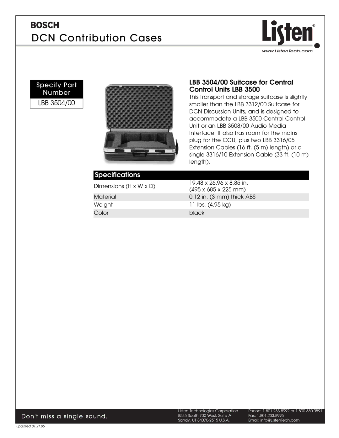 Listen Technologies LA-334, LA-335 specifications This transport and storage suitcase is slightly 