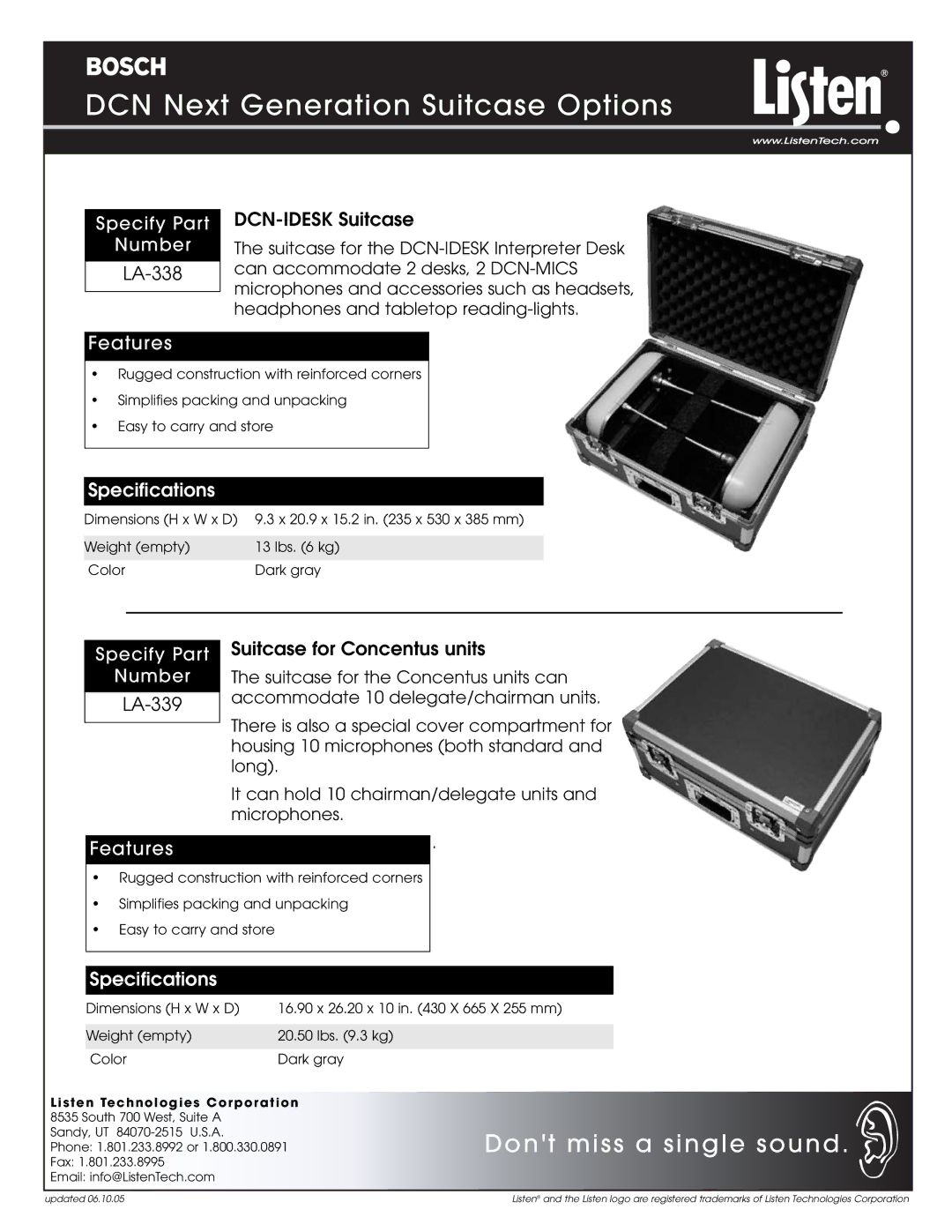 Listen Technologies LA-338 specifications DCN Next Generation Suitcase Options, Dont miss a single sound, Features 