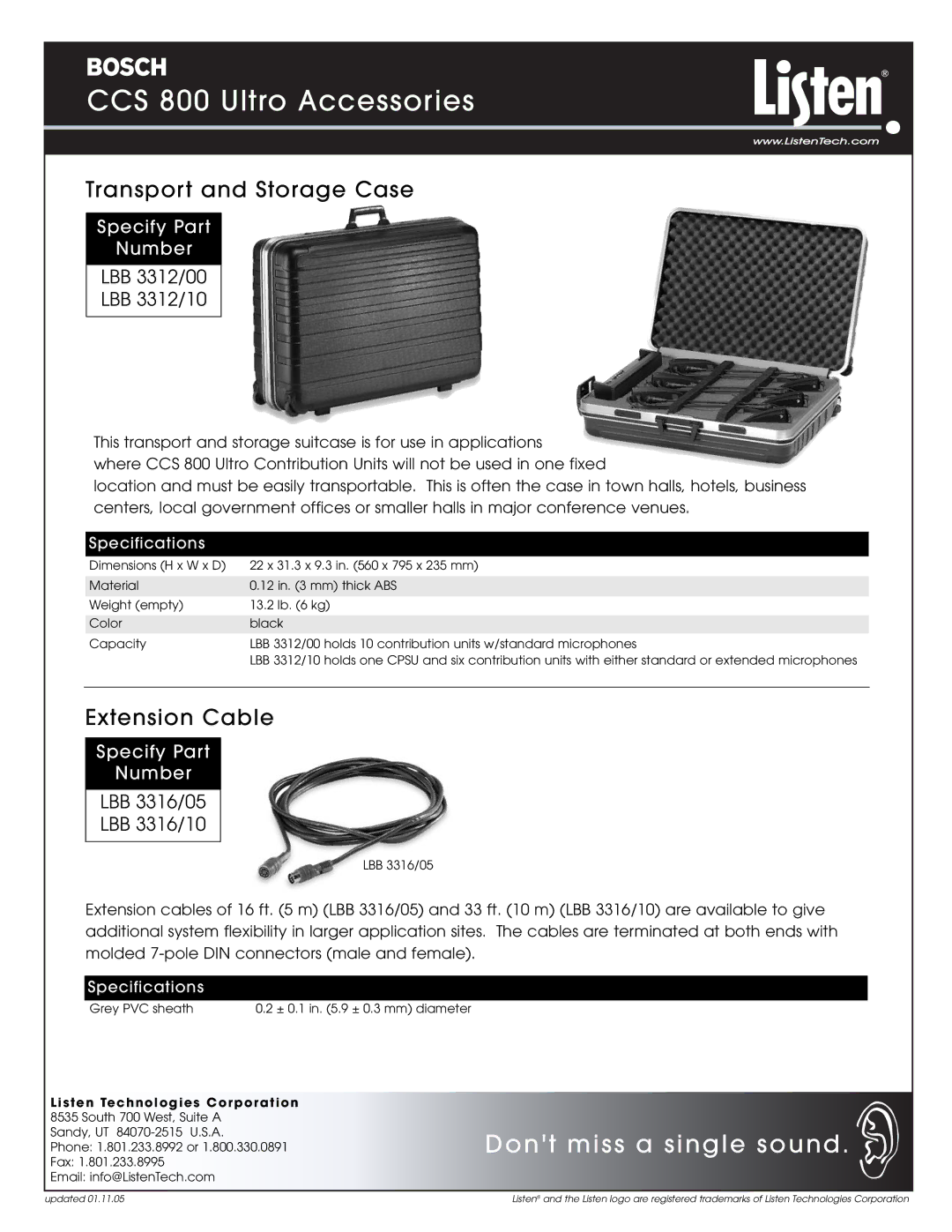 Listen Technologies LBB 3316/05 specifications CCS 800 Ultro Accessories, Dont miss a single sound, Extension Cable 