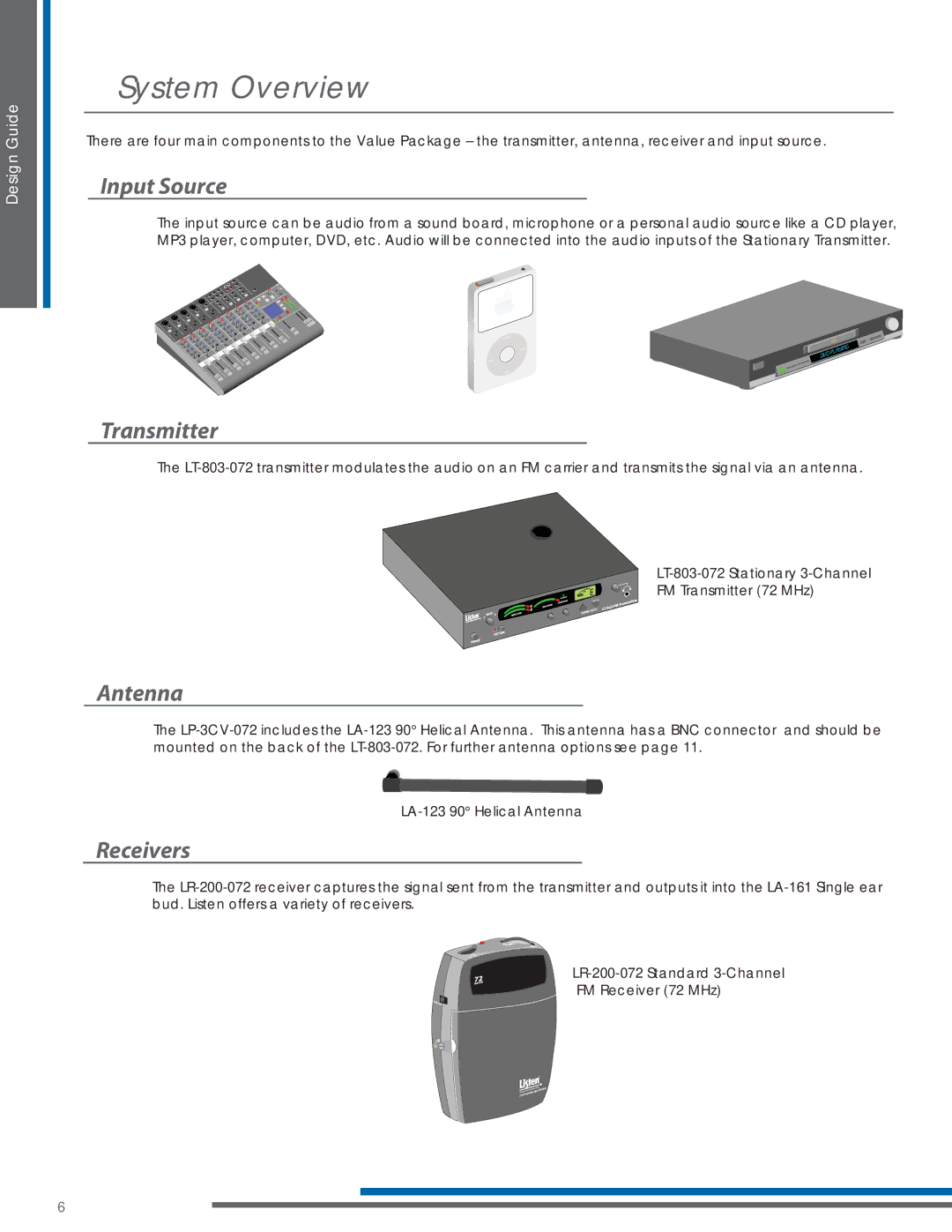 Listen Technologies LT-803-072, LP-3CV-072, LR-200-072, LA-161, LA-123 90 manual System Overview, Input Source 