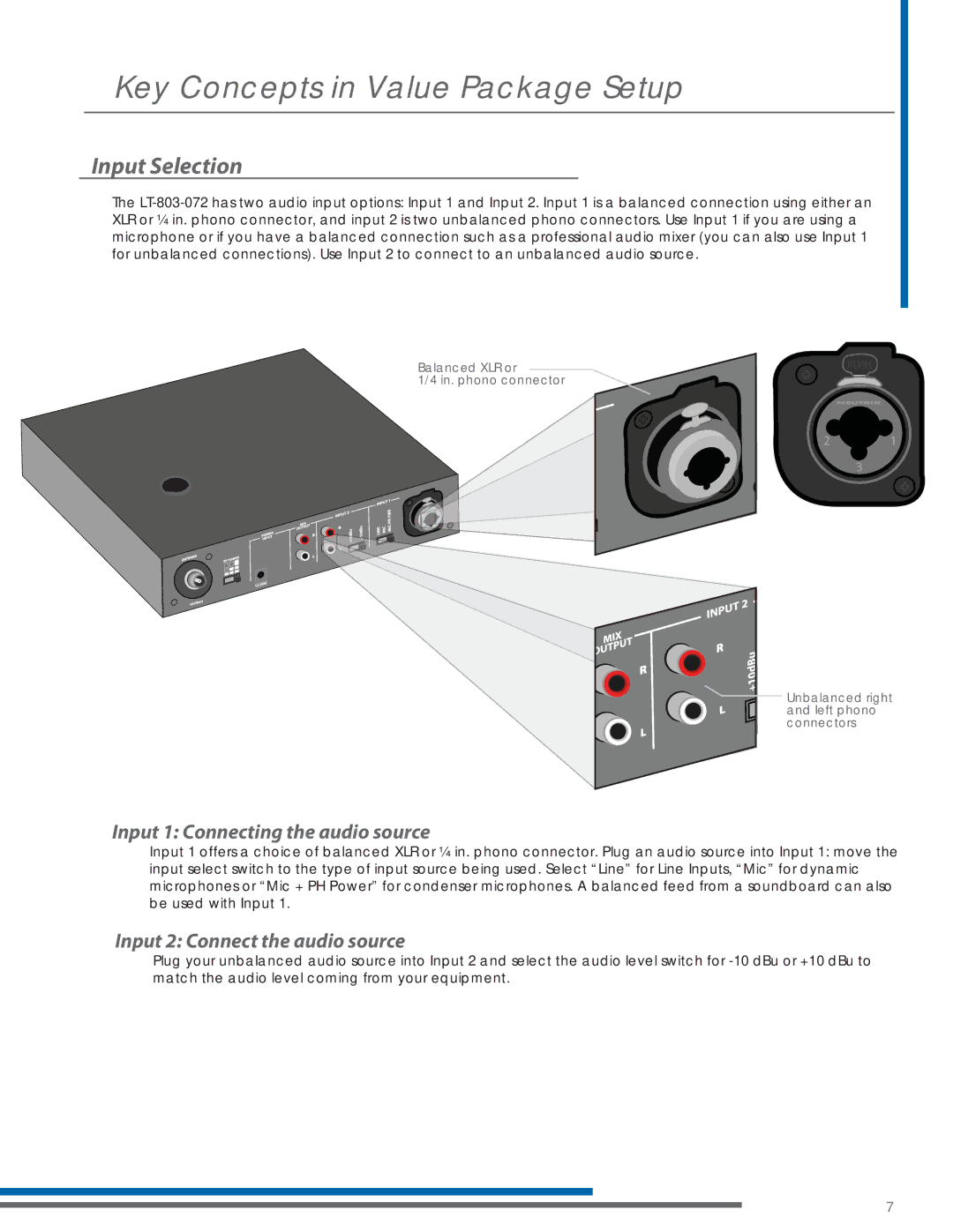 Listen Technologies LA-161, LP-3CV-072, LR-200-072 Key Concepts in Value Package Setup, Input 1 Connecting the audio source 