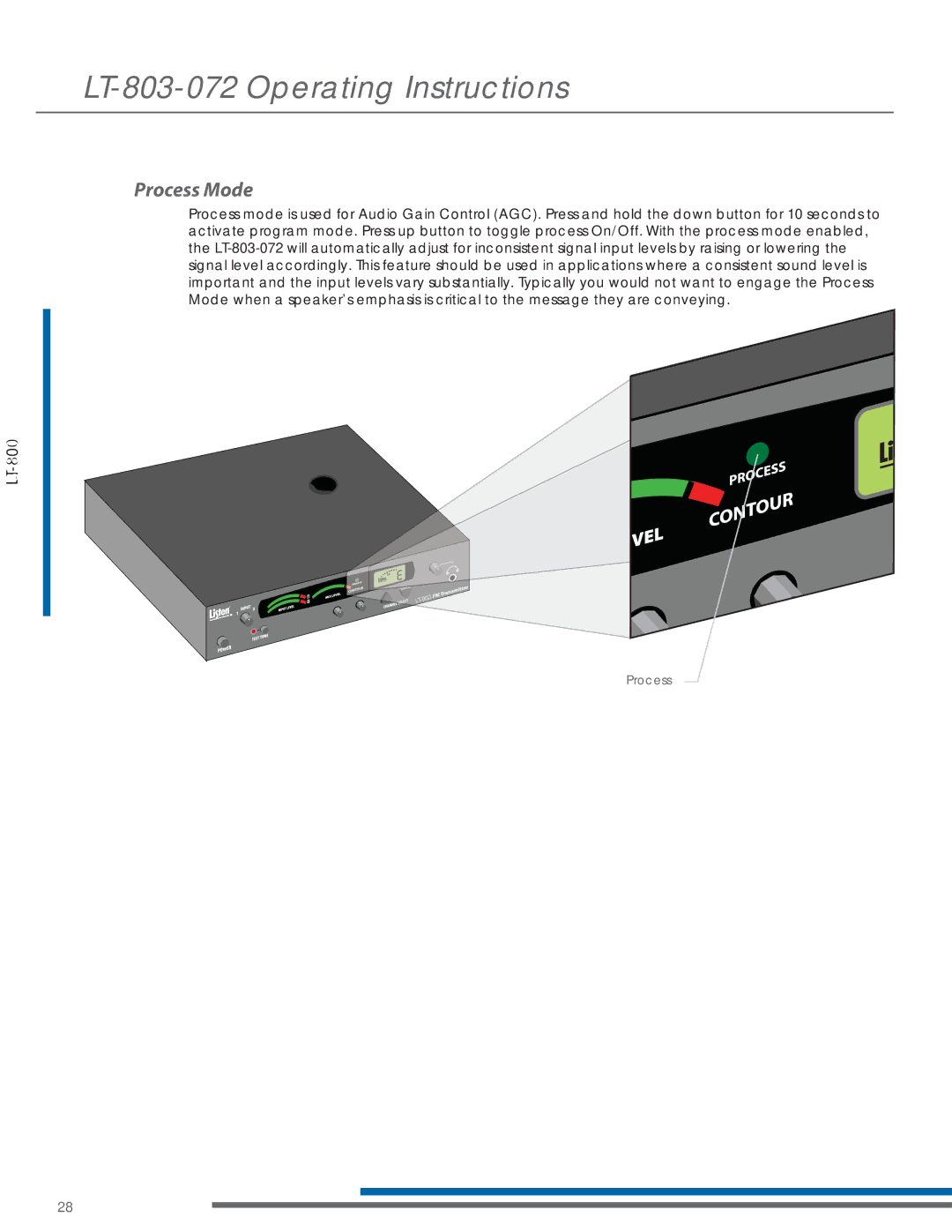 Listen Technologies LA-123 90, LP-3CV-072, LR-200-072, LT-803-072, LA-161 manual Process Mode 