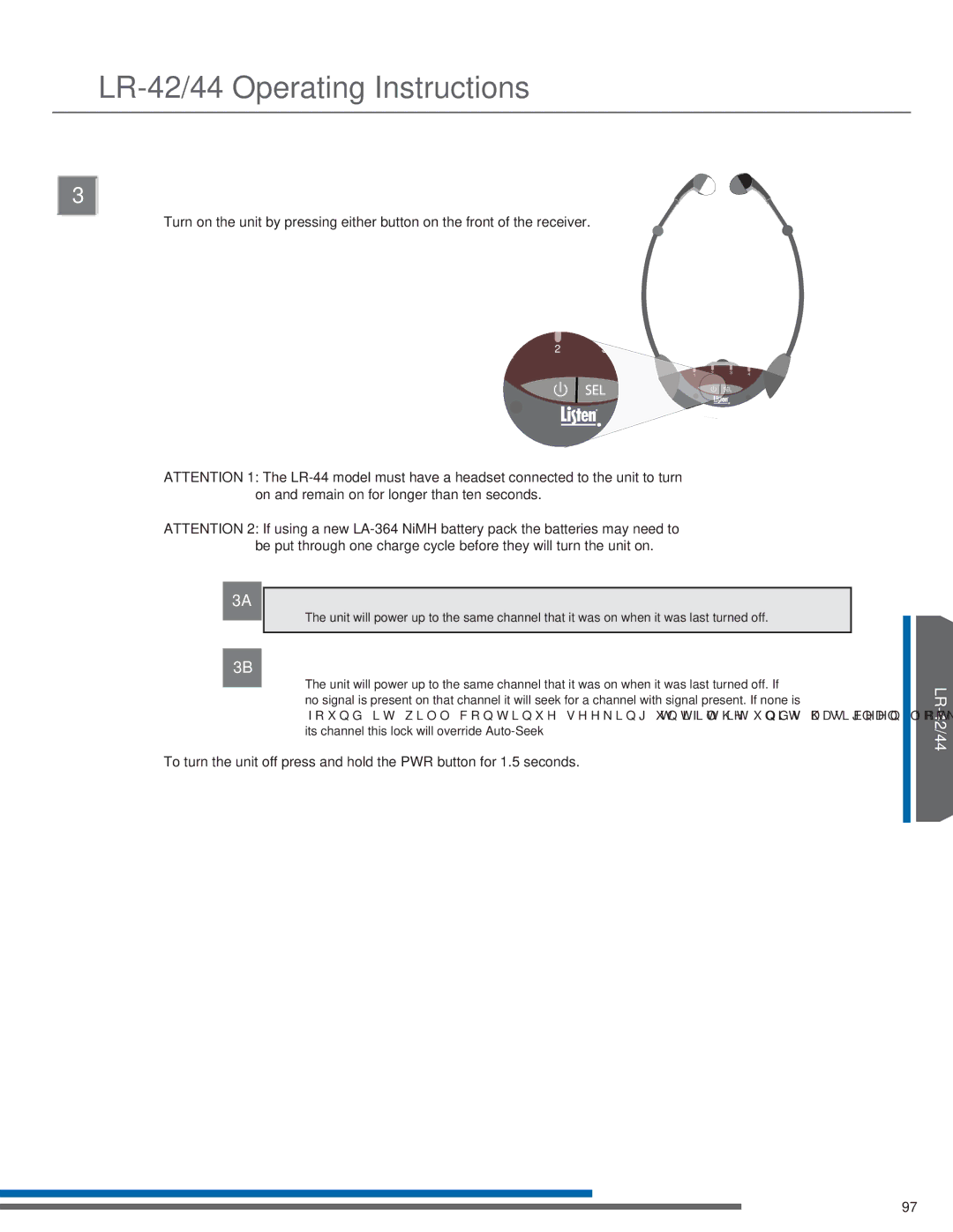 Listen Technologies LA-350, LR-42, LR-44, LA-351 Turn the Unit On, 3A Auto-Seek Disabled Default OFF, 3B Auto-Seek Enabled 