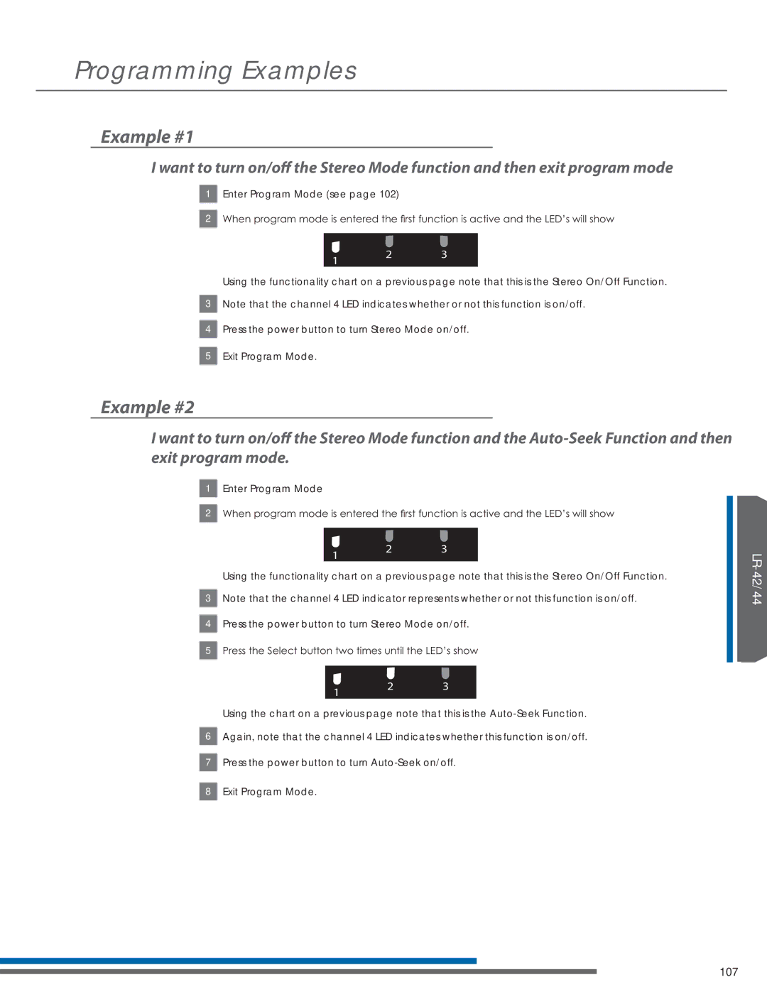 Listen Technologies LA-350, LR-42, LR-44, LA-351, LT-82LA manual Programming Examples, Example #1, Example #2 