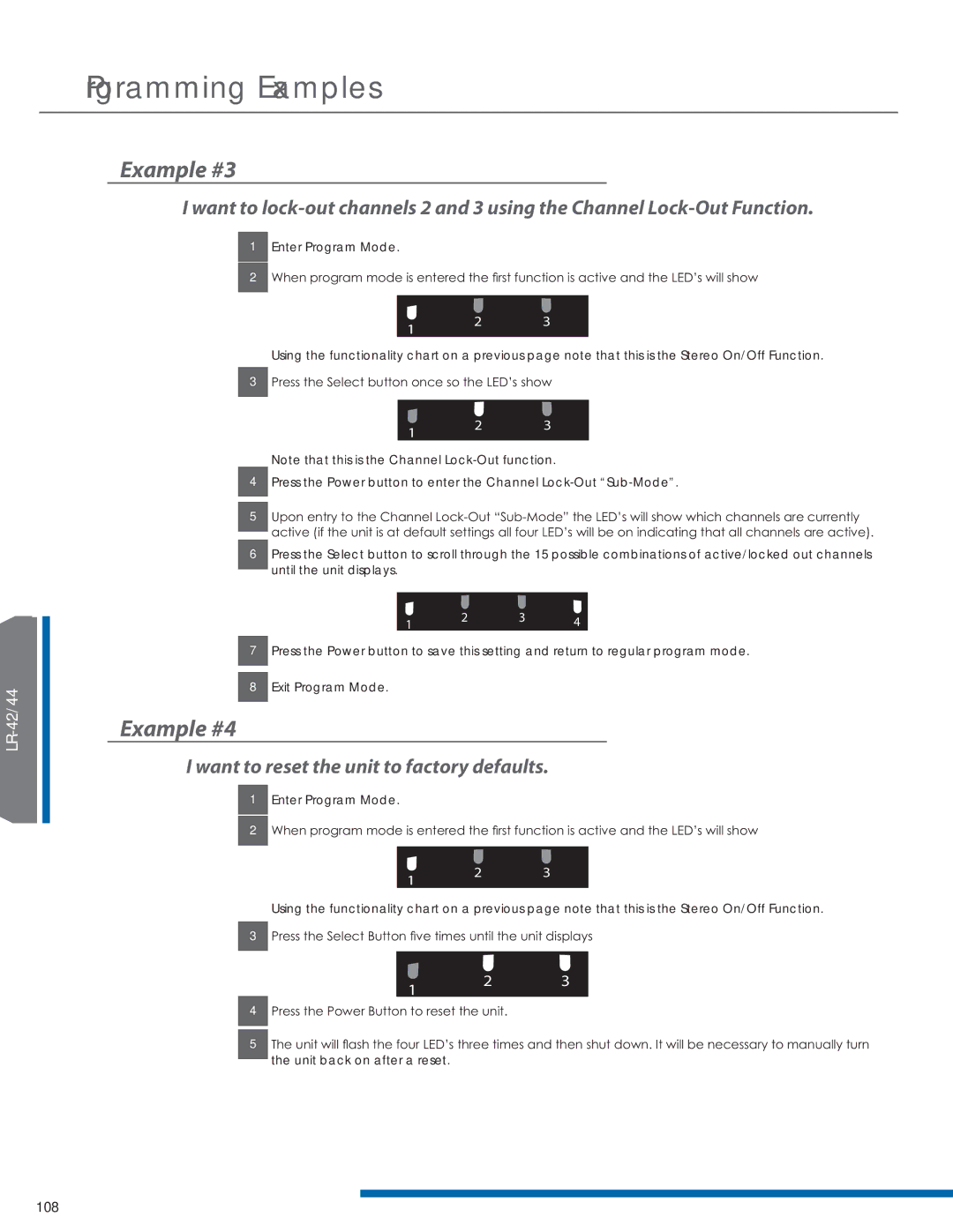 Listen Technologies LT-82LA, LR-42, LR-44, LA-351, LA-350 Example #3, Example #4, Want to reset the unit to factory defaults 