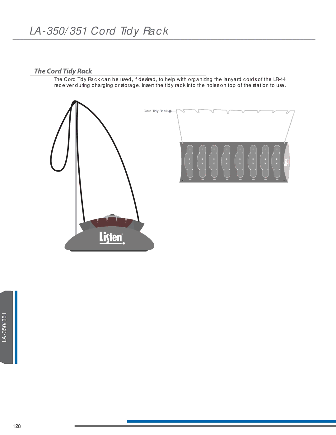 Listen Technologies LT-82LA, LR-42, LR-44, LA-351 manual LA-350/351 Cord Tidy Rack 