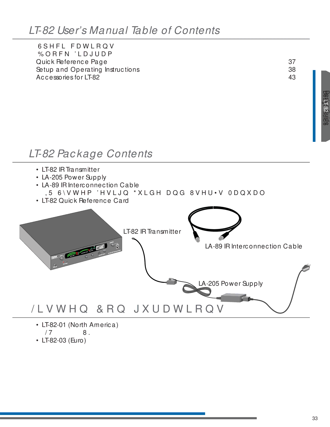 Listen Technologies LT-82LA, LR-42, LR-44, LA-351, LA-350 manual LT-82 User’s Manual Table of Contents, LT-82 Package Contents 