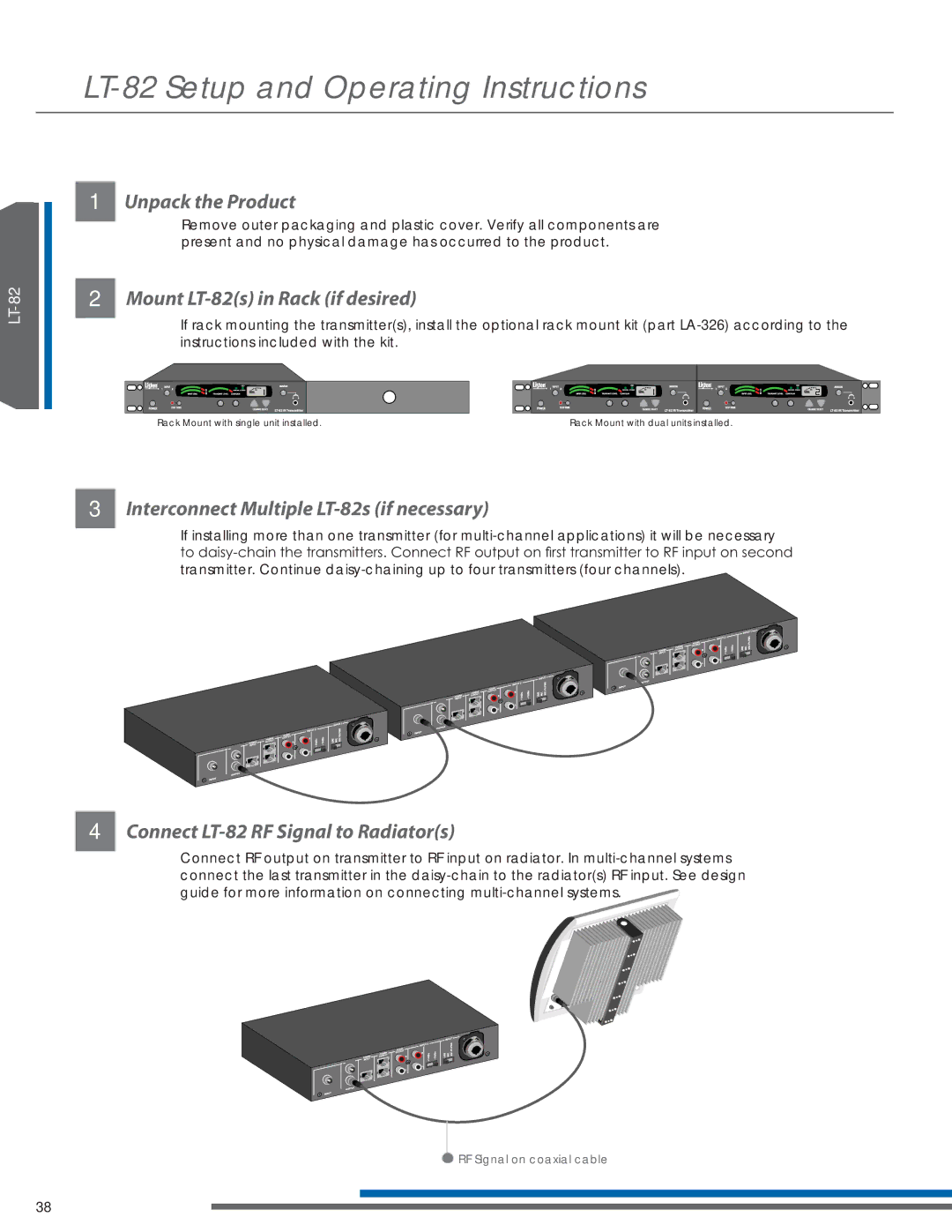 Listen Technologies LT-82LA LT-82 Setup and Operating Instructions, Unpack the Product, Mount LT-82s in Rack if desired 