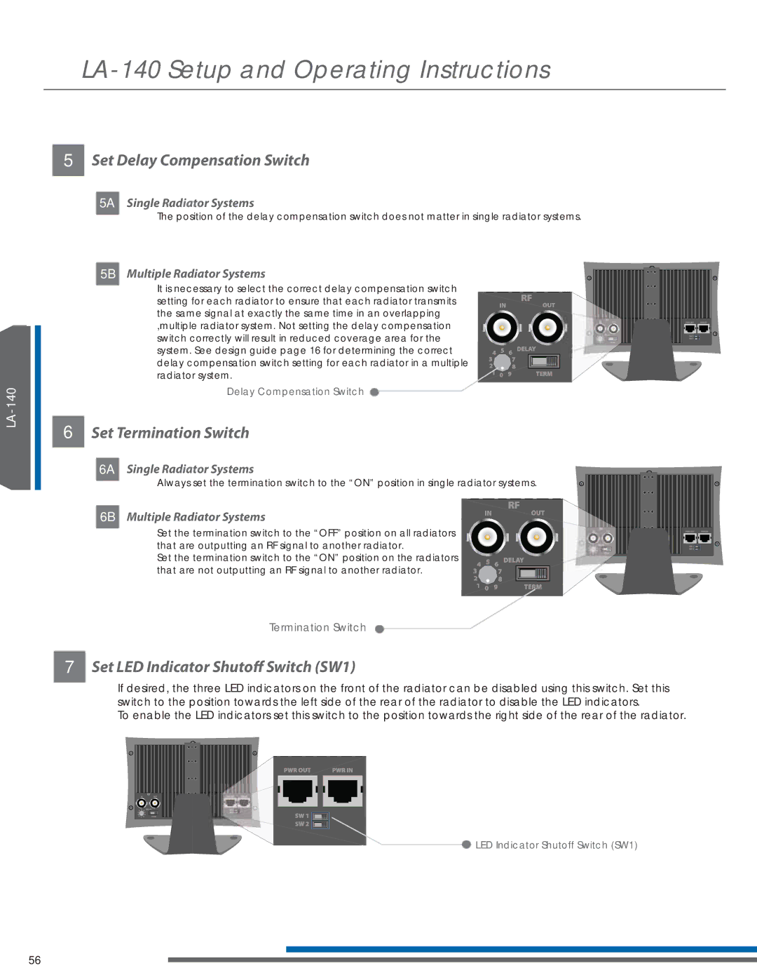 Listen Technologies LA-351 Set Delay Compensation Switch, Set Termination Switch, Set LED Indicator Shutoff Switch SW1 