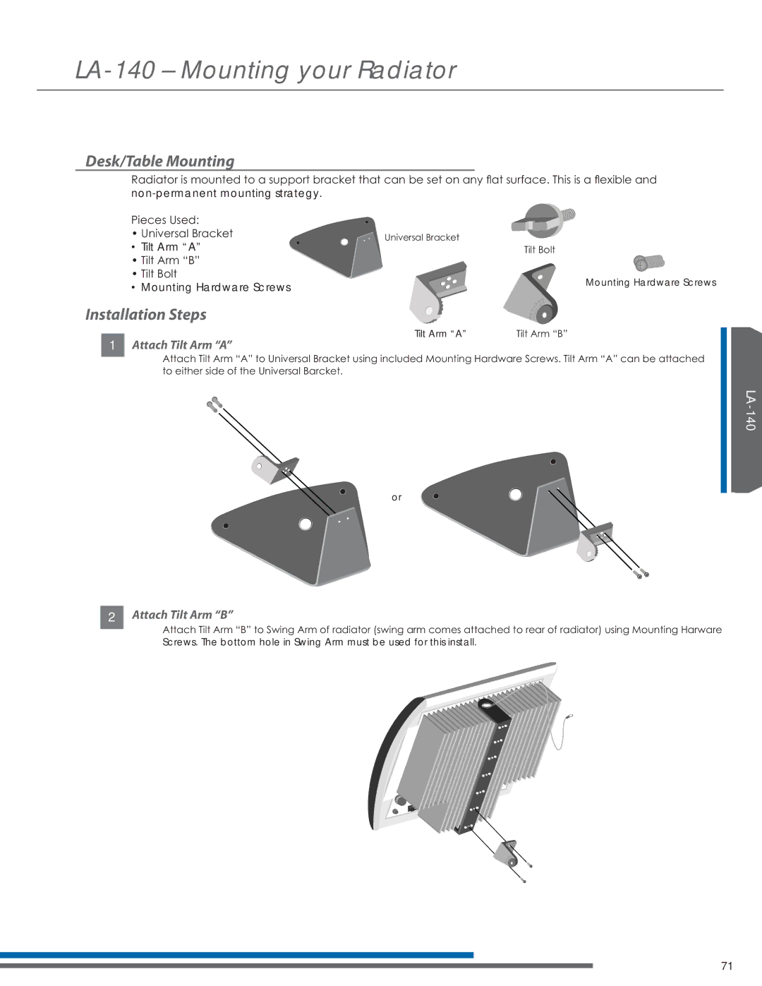 Listen Technologies LA-351, LR-42, LR-44, LA-350, LT-82LA manual Desk/Table Mounting, Installation Steps 