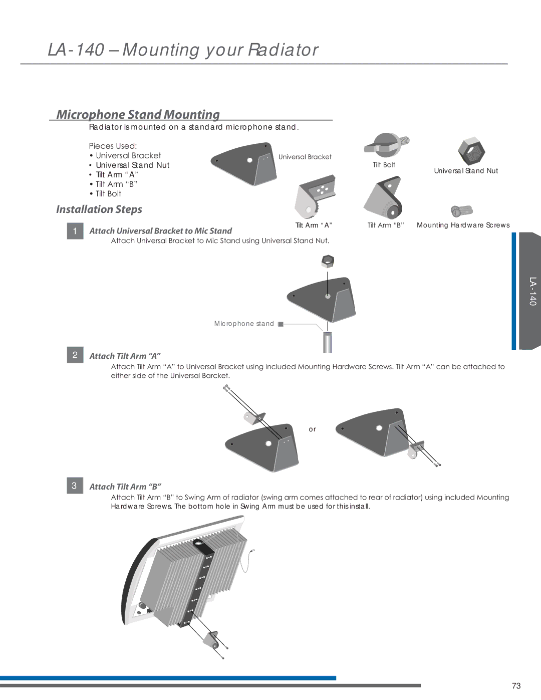 Listen Technologies LT-82LA, LR-42, LR-44, LA-351, LA-350 Microphone Stand Mounting, Attach Universal Bracket to Mic Stand 