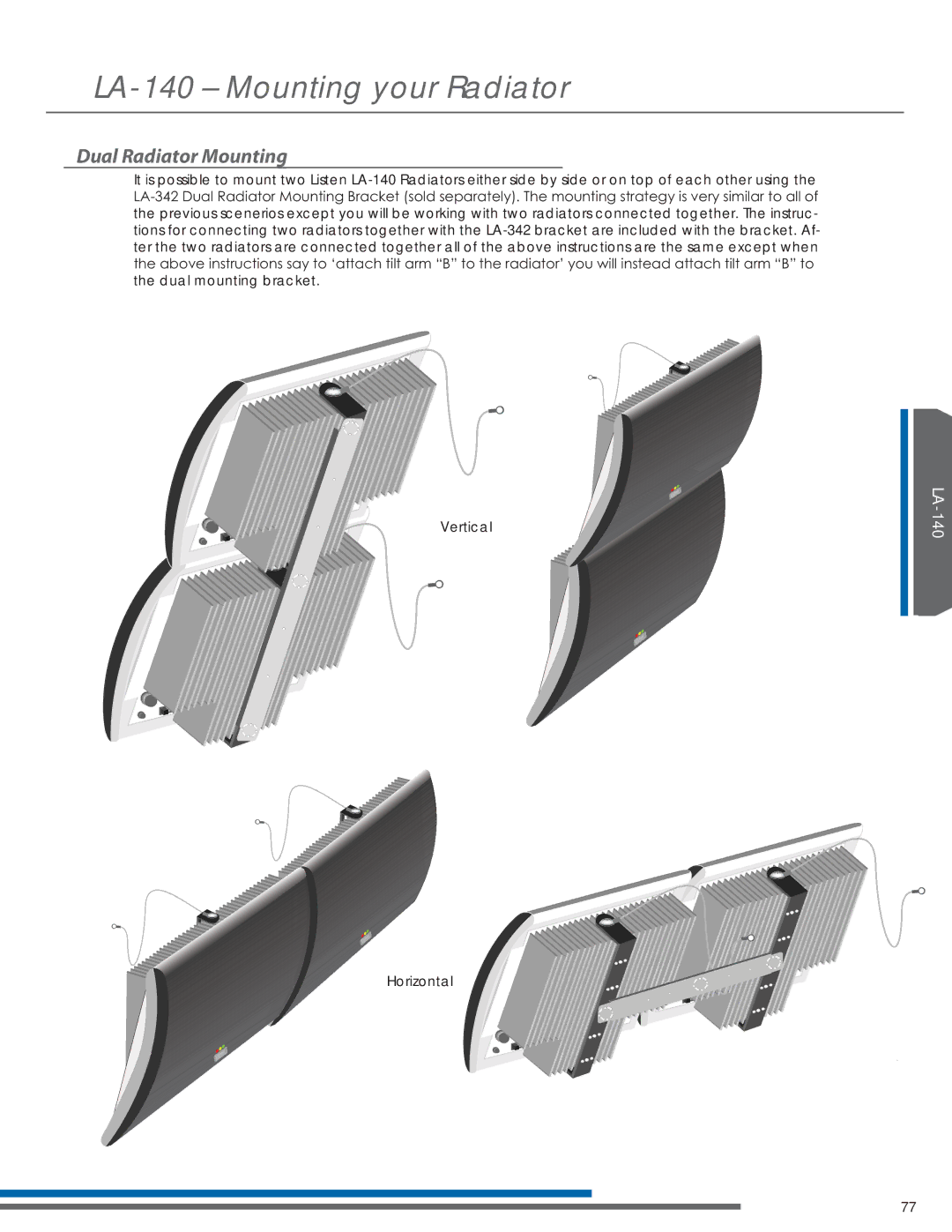 Listen Technologies LA-350, LR-42, LR-44, LA-351, LT-82LA manual Dual Radiator Mounting 