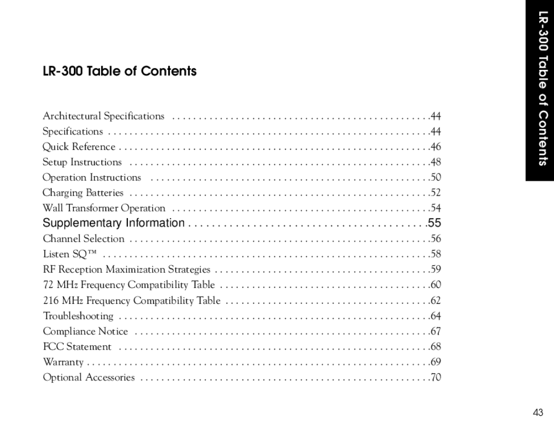 Listen Technologies LR-500, LR-400 user manual LR-300 Table of Contents 
