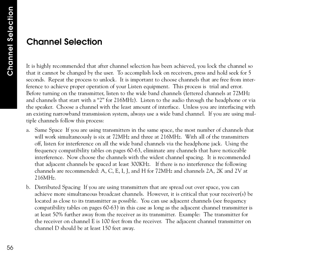 Listen Technologies LR-400, LR-500, LR-300 user manual Channel Selection 