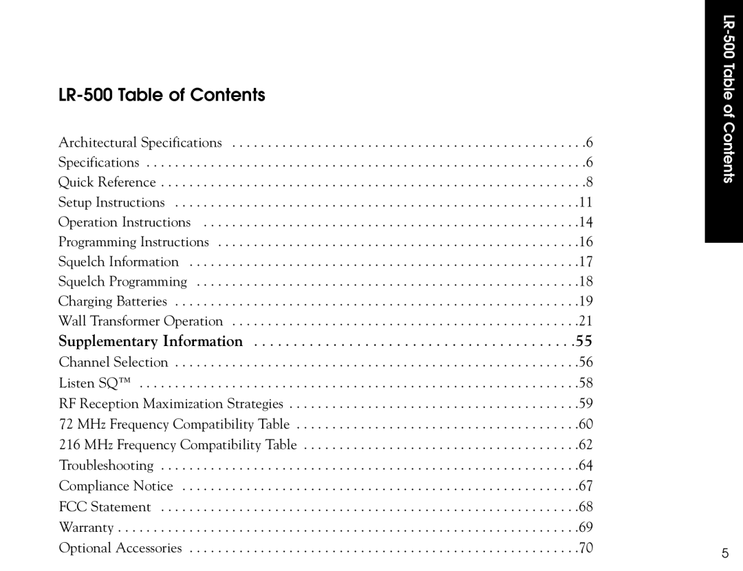 Listen Technologies LR-400, LR-300 user manual LR-500 Table of Contents 