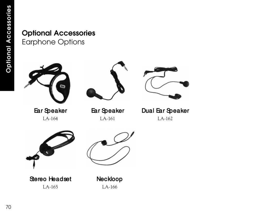 Listen Technologies LR-500, LR-400, LR-300 user manual Optional Accessories Earphone Options 