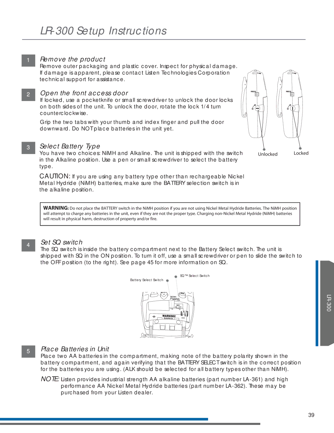 Listen Technologies LR-400, LR-500 manual LR-300 Setup Instructions 