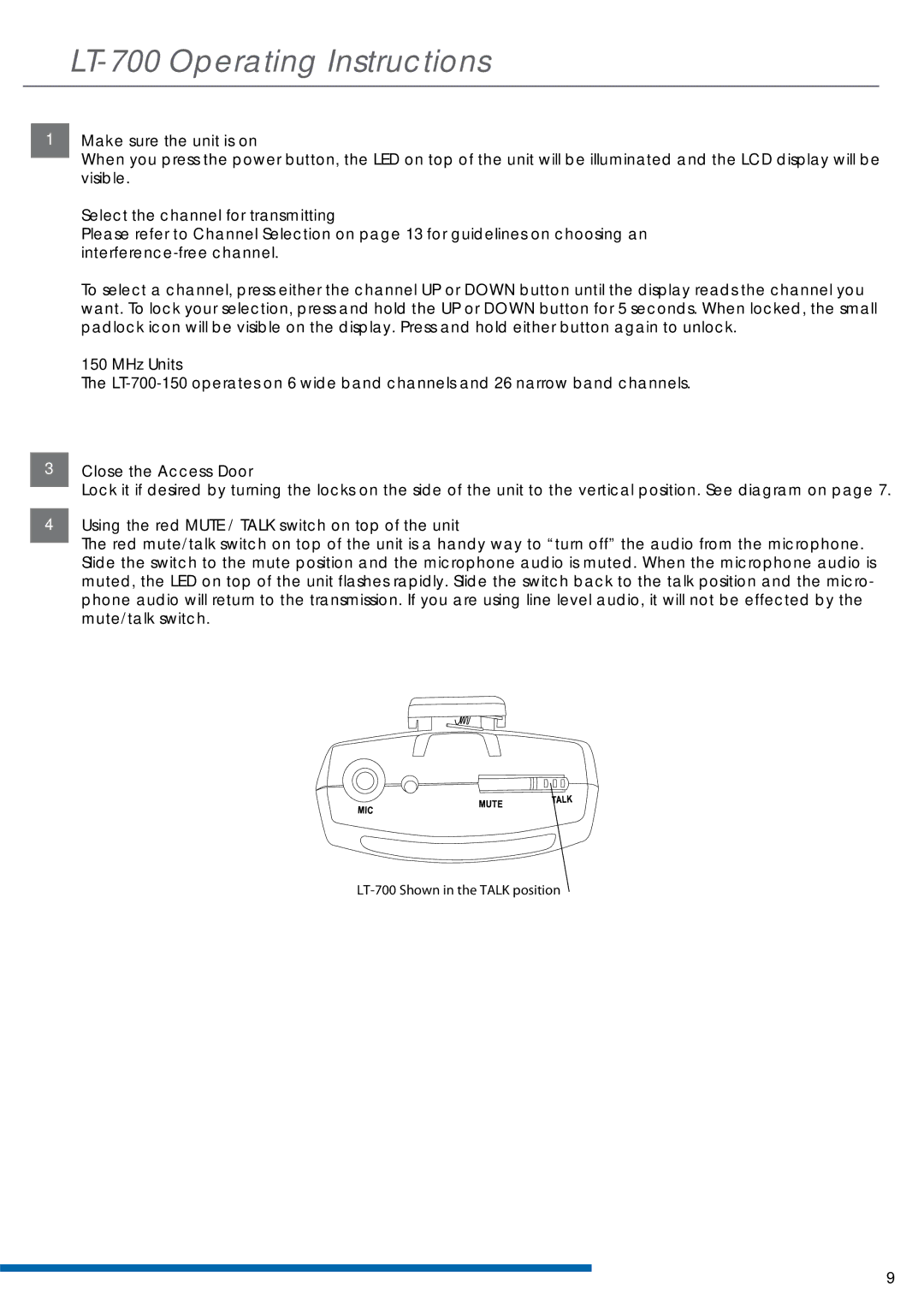 Listen Technologies LT-700-150 manual LT-700 Operating Instructions 